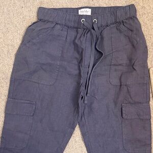 Nicole Miller Gray 100% Linen Cargo Pants